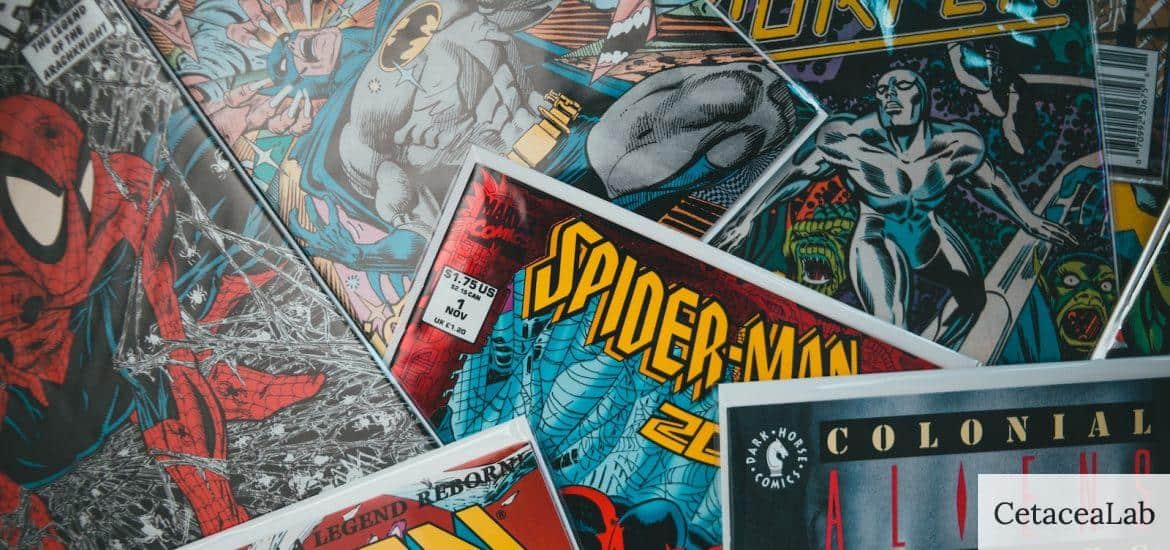 a pile of comics sitting next to each other