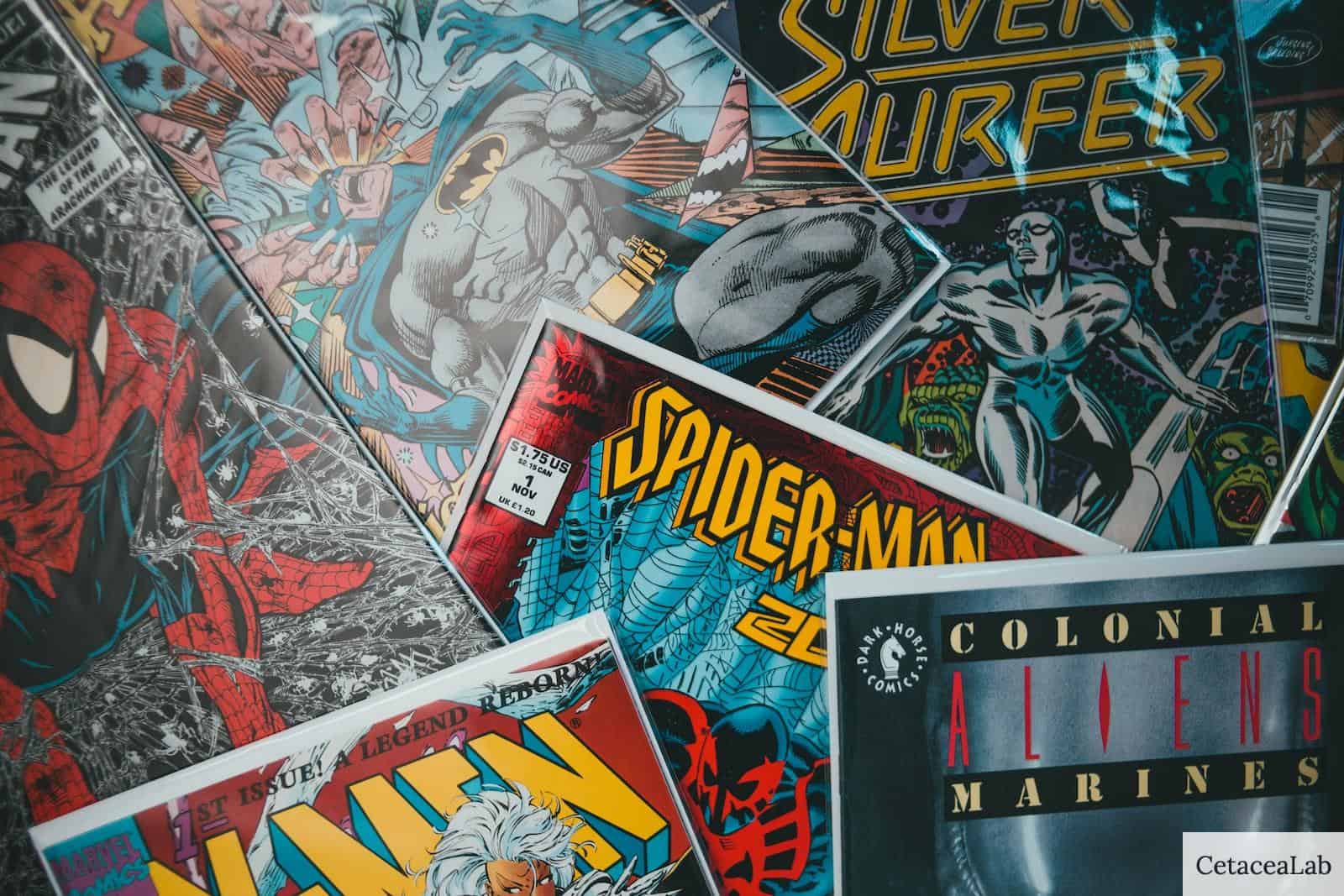 a pile of comics sitting next to each other