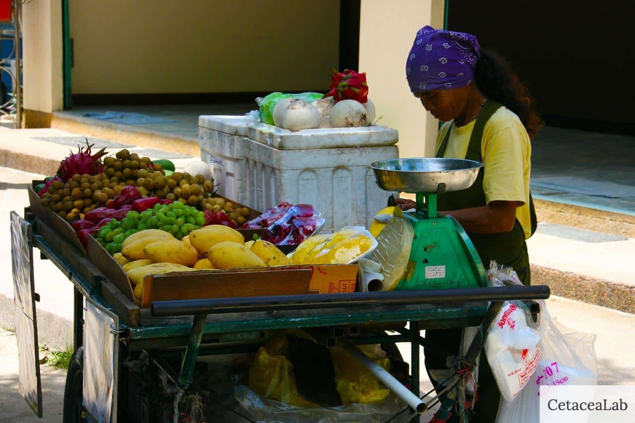 woman, food stall, fruits