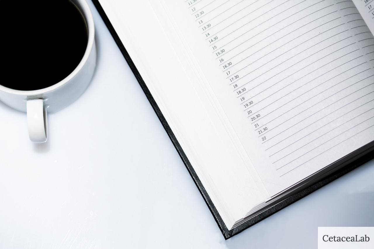 agenda, appointment calendar, coffee