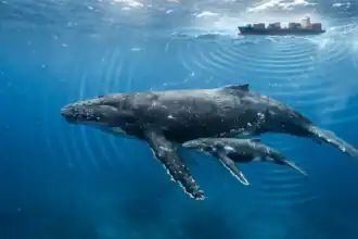 Ballena y cría bajo una ruta marítima con ruido submarino