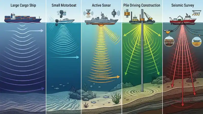 Principales fuentes humanas de ruido submarino